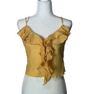 NWT ZARA Women Spaghetti Strap Ruffle yellow Crinkle Crop Top Size Small